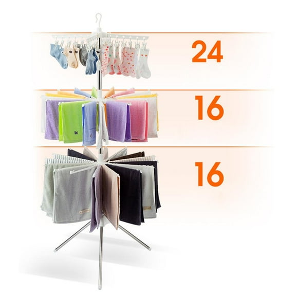 3 Row Foldable Clothes Drying Rack, Portable Indoor Garment Racks, Foldable Standing Laundry Racks for