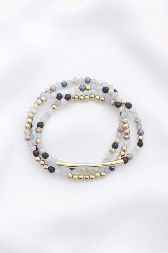3 Row Glass Bead Stretch Bracelet Color - Blue