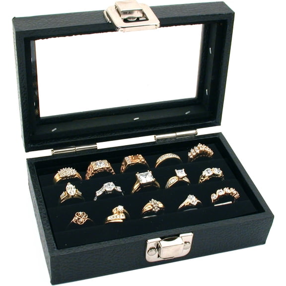 3 Row Ring Jewelry Display/Storage Glass Top Wood New