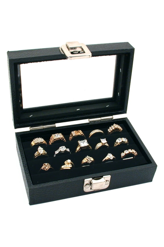 3 Row Ring Jewelry Display/Storage Glass Top Wood New