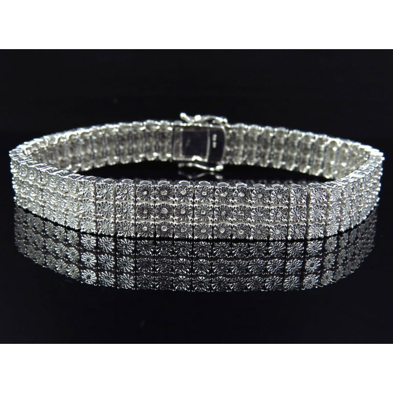Row Tennis Diamond Inch Bracelet White Gold Finish 11mm