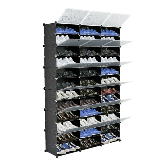 3 Rows 12 Tier Portable 72 Pair Shoe Rack Organizer with Covers - 36 Grids Metal Shoe Rack Large Capacity Storage Cabinet Expandable for Entryway /Bed Room/ Toy Storage, Flexible DIY Style, Black
