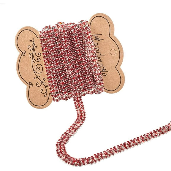 3 Rows 2 Yards Rhinestone Close Chain Trim Rhinestone Cup Chain with Display Cards for Craft Making and Wedding Party Favor Decoration - 3.5mm Red Making DIY
