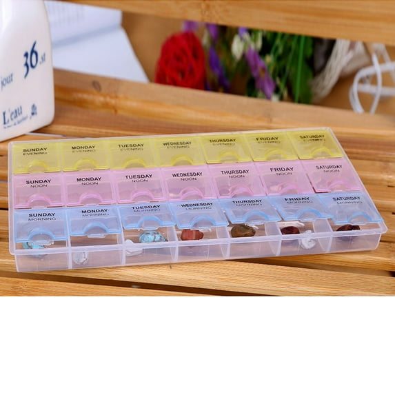 3 Rows 21 Compartments, 7 Day Weekly Tablet Dispenser Organizer, AM PM Pill Storage Case, Portable Medicine Box for Home, Travel & Daily Medication Management, 8.5*4.8*0.9in, Multicolor
