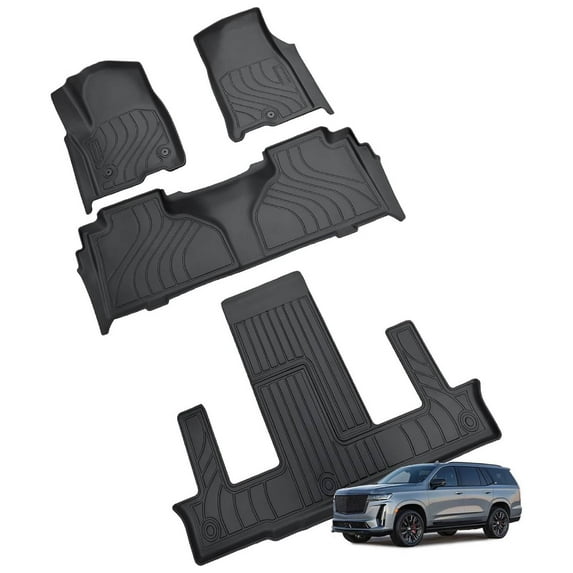 3 Rows Car Floor Mats Replacement for Cadillac Escalade (Not ESV)/ Chevrolet Tahoe/GMC Yukon (Not XL) 2021-2025 Durable Odorless Full Set TPE Carpet Waterproof All Weather (Only for 7 Seate