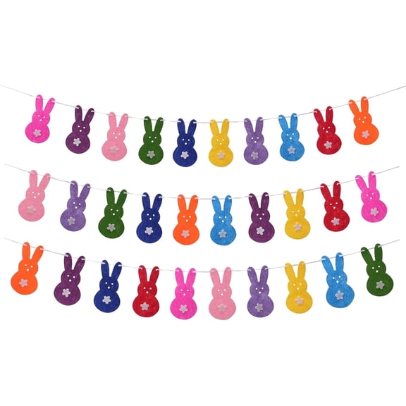 3 Rows Easter Bunny Peeps Garland, Colorful Rabbit Bunting Banner Peeps Bunny Easter Decor for Easter Spring Holiday Party Tree Wall Decorations