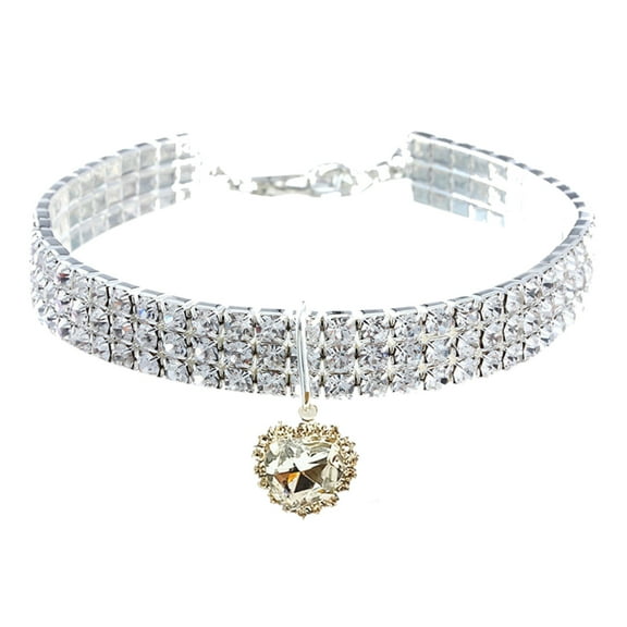 3 Rows Rhinestone Stretch Pet Collar Necklace, Bling Love Heart Pendant Dog Cat Collar, Adjustable Sparkling Pet Jewelry for Small Dogs Cats Party Wedding