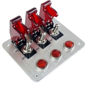3 Rows Safety Cover Toggle Switch with Red Indicator Light Aluminum Plate 12V 20Amp