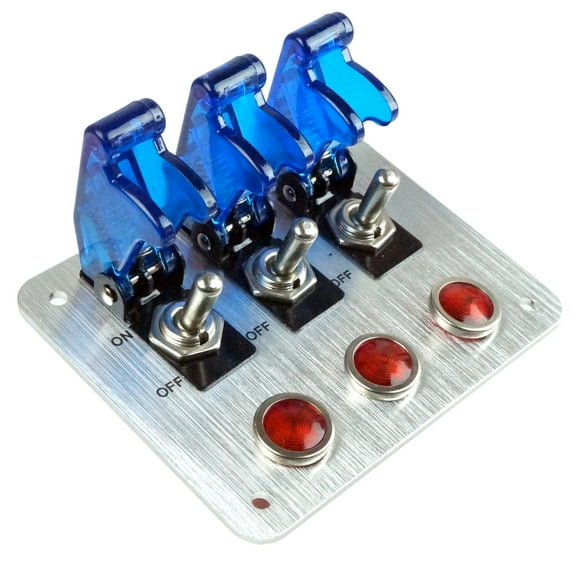 3 Rows Safety Cover Toggle Switch with Red Indicator Light Aluminum Plate 12V 20Amp