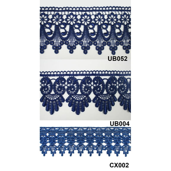 3" Royal Blue Embroidered Venice Lace Trim Floral Guipure Trimming By Yard