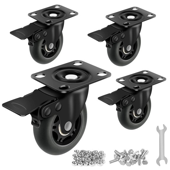 3" Rubber Caster Set, Heavy Duty Quiet 2000lbs Max Load, Floor Protective