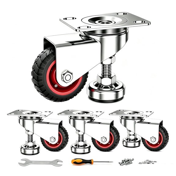 3" Rubber Leveling Plate Caster Wheels,Set of 4 Heavy Duty 1600Lbs