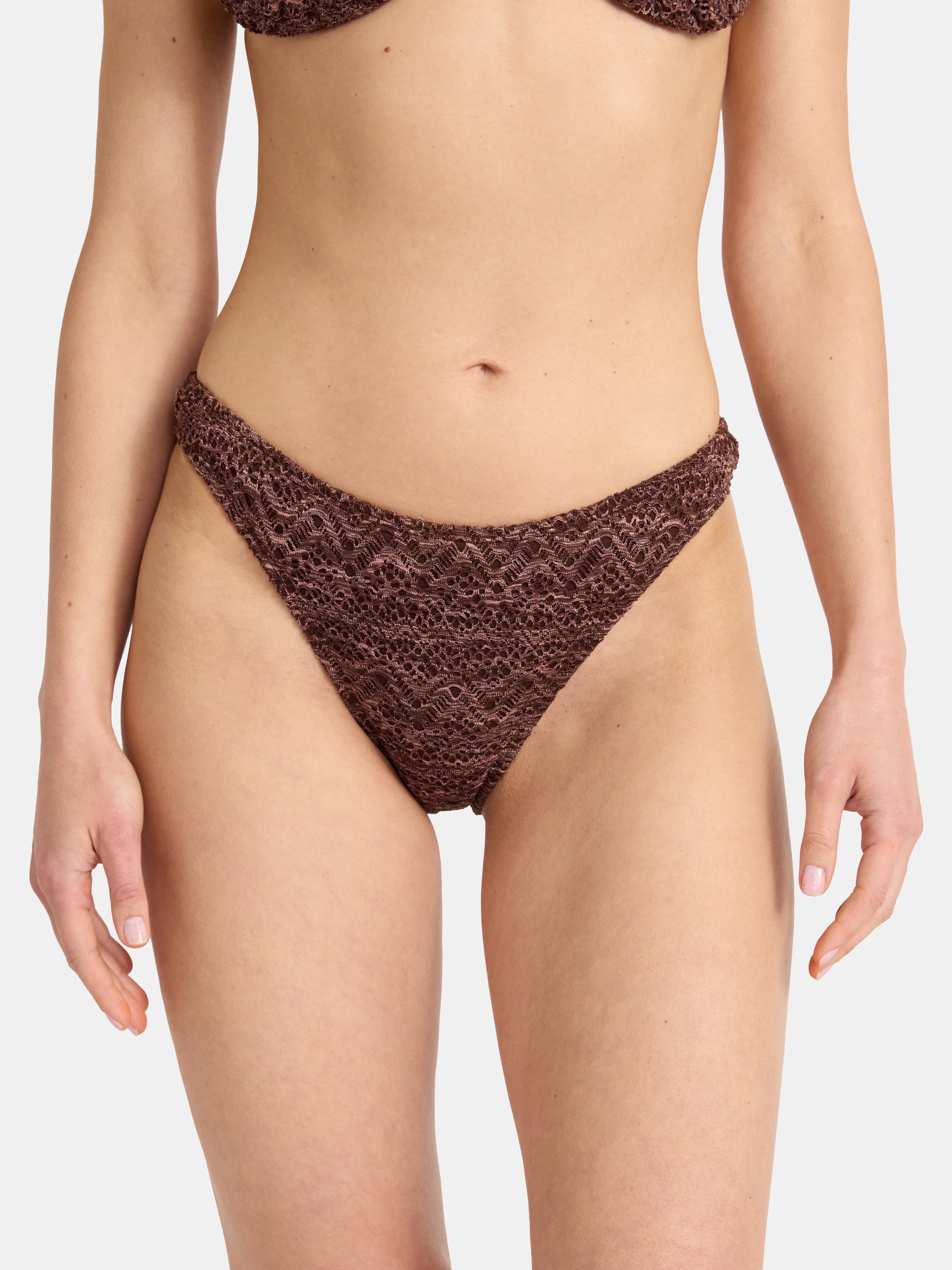 No Boundaries Warm Chocolate Cheeky High Leg Bikini Swim Bottoms, Women's