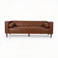 thumbnail image 1 of Modern Minimalist Fabric 3-Seater Sofa 220cm with Tufting and Wood Accents, 1 of 11