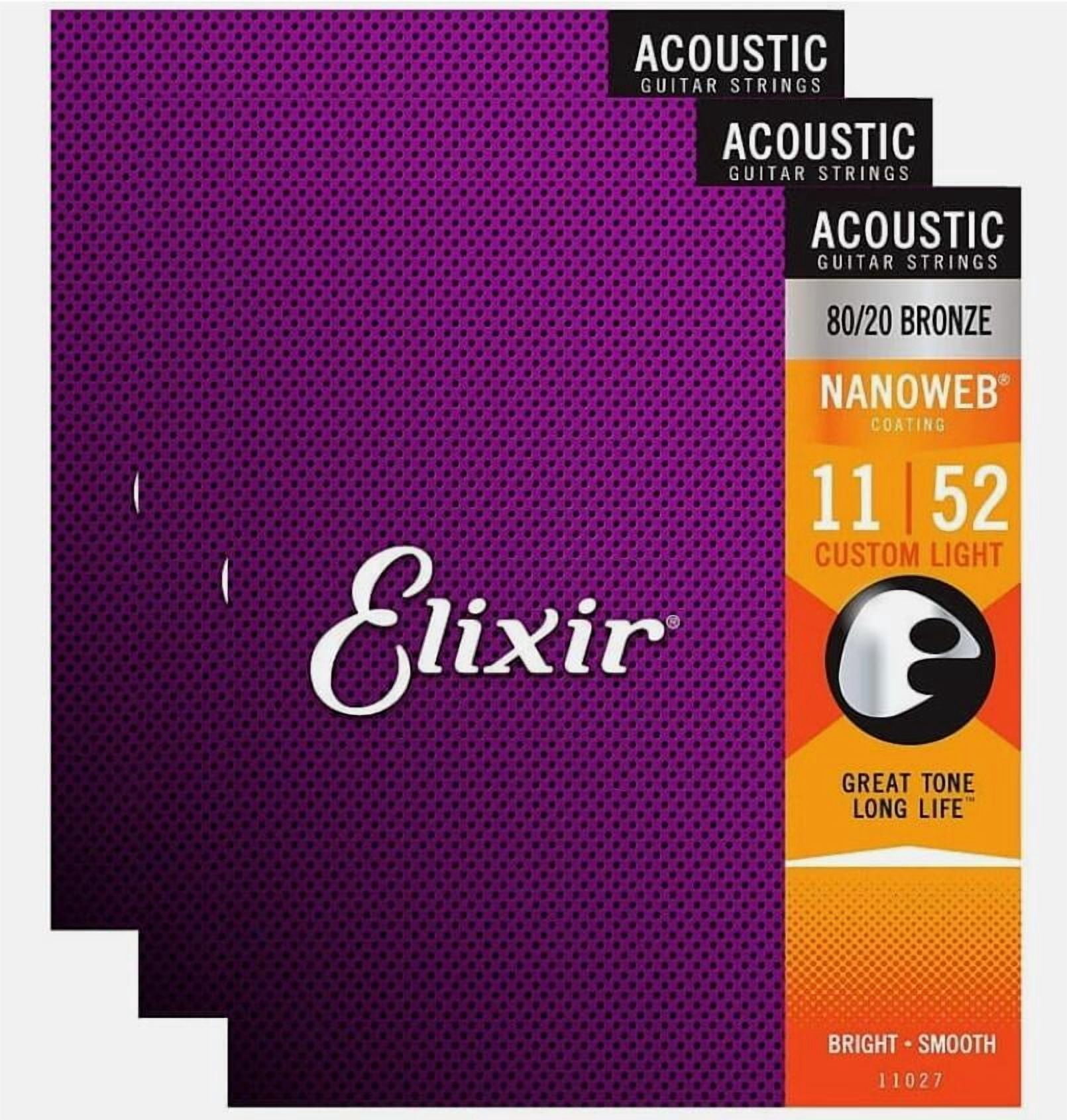 3 SETS ELIXIR 11027 NANOWEB ACOUSTIC GUITAR STRINGS LIGHT 11-52 80/20 BRONZE