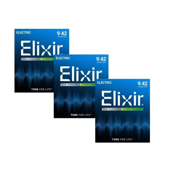 *3 SETS ELIXIR 19002 OPTIWEB COATED ELECTRIC GUITAR STRINGS SUPER LIGHT - 9-42*