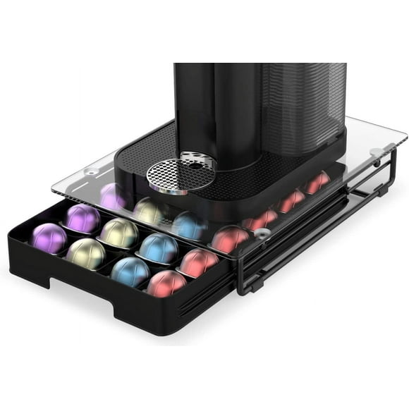 3'' SLIM Crystal Tempered Glass Organizer Drawer Holder Compatible with Nespresso Vertuo Capsules, Compatible with 24 Vertuoline Pods