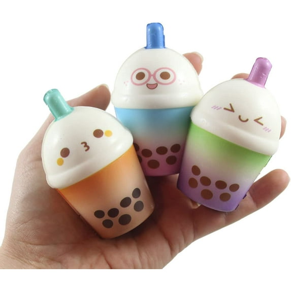 3 SMALL 3.25" Bubble Tea Drink Slow Rise Squishy Toys - Memory Foam Party Favors, Fidgets, Prizes, OT (RANDOM COLORS)