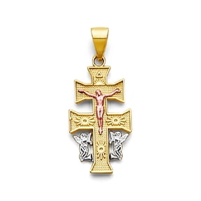 3 STONE 14K SOLID GOLD CARAVACA CROSS