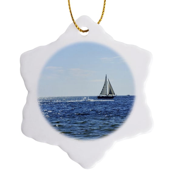 3drose, 3 Sails on Sparkly Seas, 3 inch Snowflake Porcelain Ornament