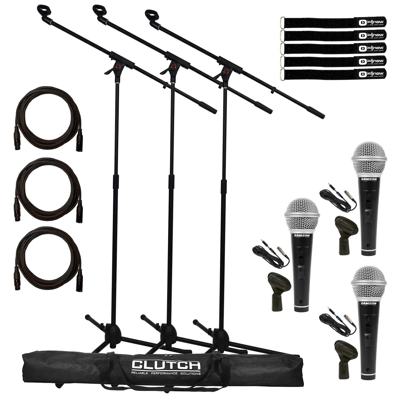 (3) Samson M10 Handheld Dynamic Vocal Microphones with Tripod Microphone Stands Package