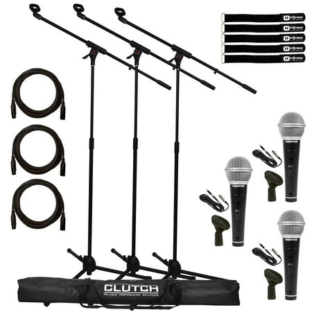 (3) Samson M10 Handheld Dynamic Vocal Microphones with Tripod Microphone Stands Package