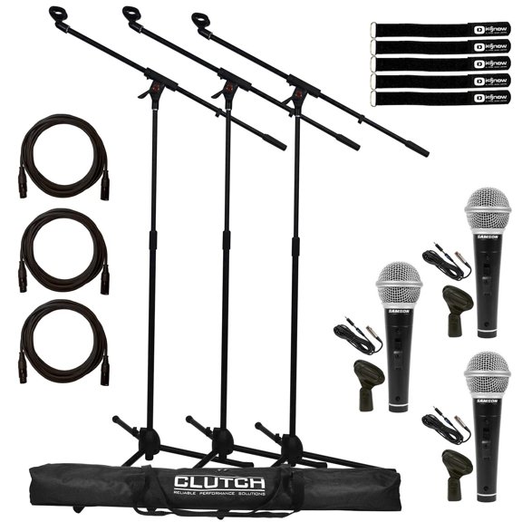 (3) Samson M10 Handheld Dynamic Vocal Microphones with Tripod Microphone Stands Package