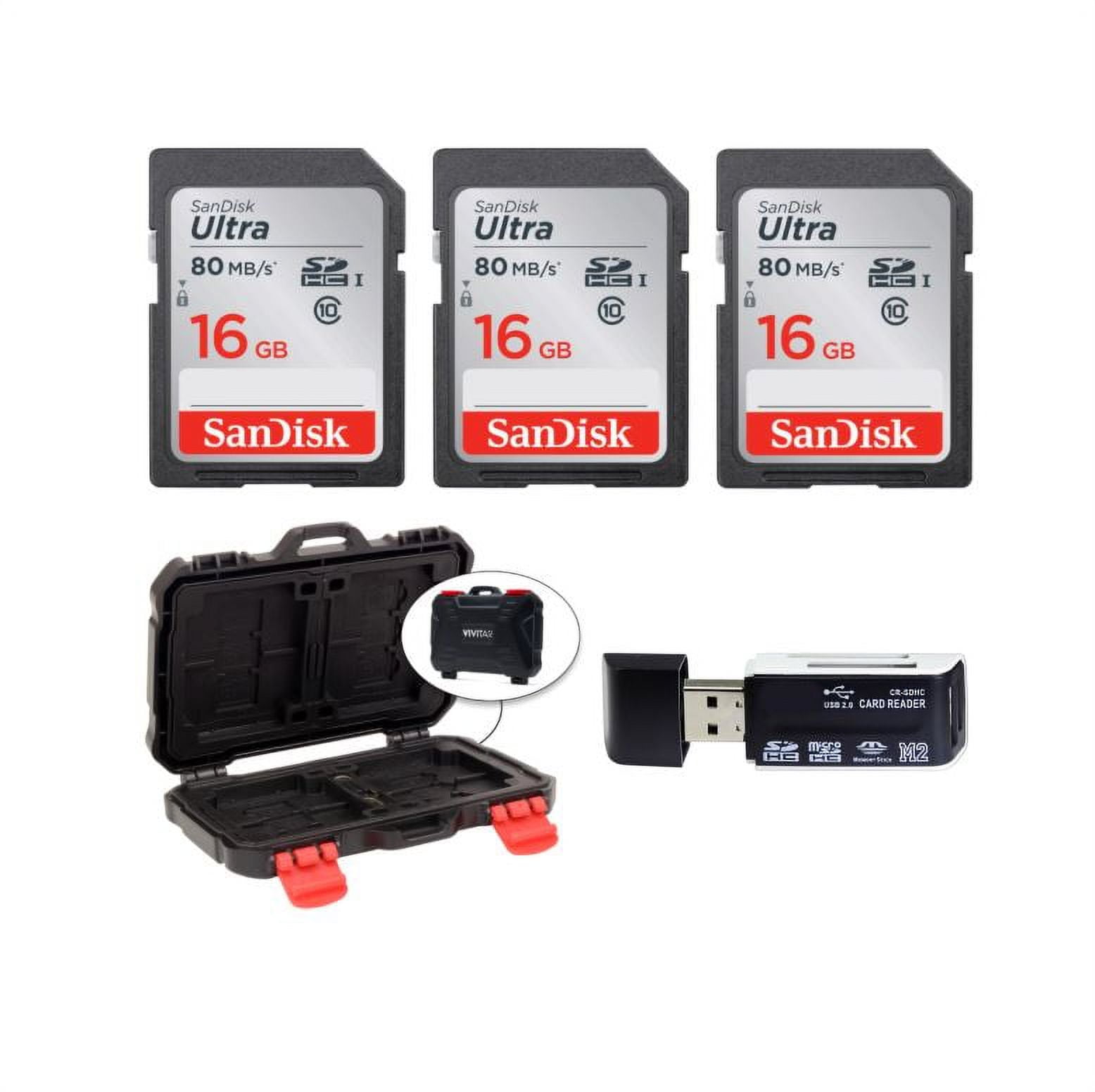 3 SanDisk 16GB Ultra UHSI SDHC 80 MB/s Memory Cards (Class 10