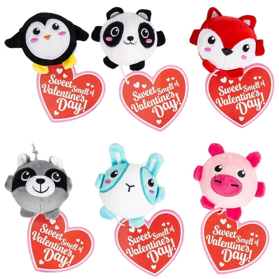 3" Scented Stuffed Plush Critters Valentine Exchanges with Card for 6