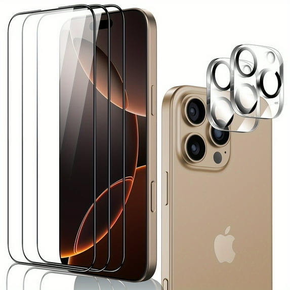 3 Screen Protectors and 2 Camera Lens Protectors, Suitable for iPhone 16 Pro Max/ 16 Pro/ 16 Plus/ 16, Tempered Glass Film, Transparent