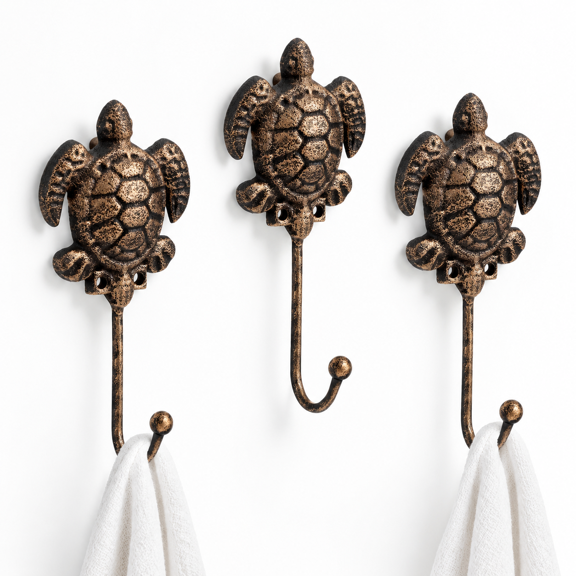 3 Sea Turtle Wall Hooks Cast Iron Hangers For Bathroom