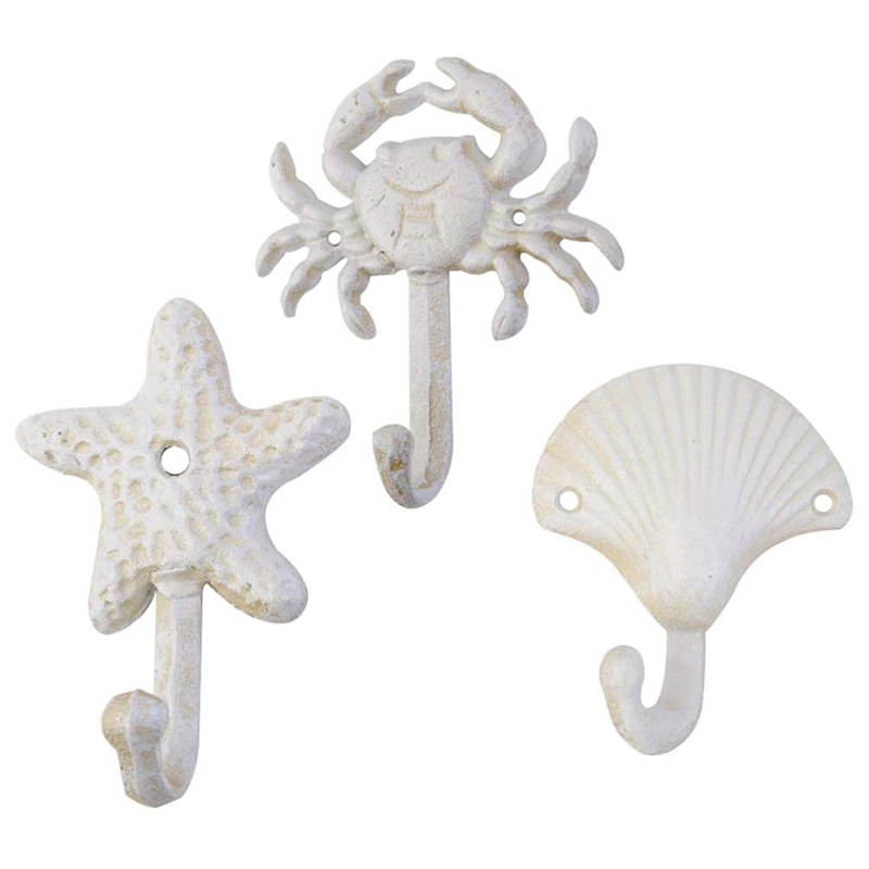 3 Seashell Cast Iron Decorative Metal Hooks