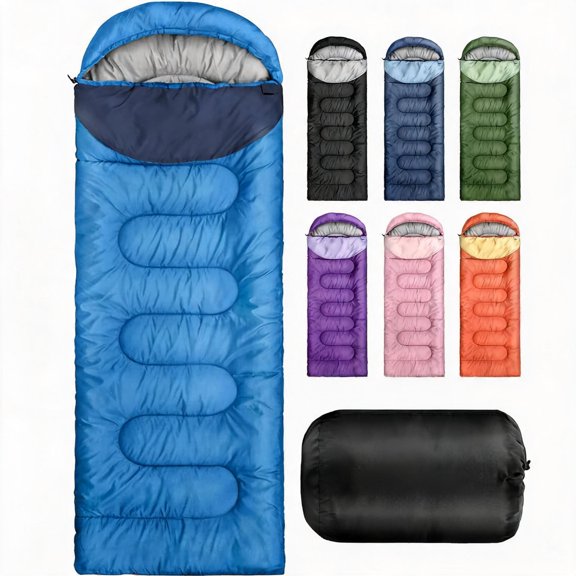 3-Season Sleeping Bag for Adults and Kids 3265 F Lightweight Polyester Compression Sack Included Light Blue and Dark Blue