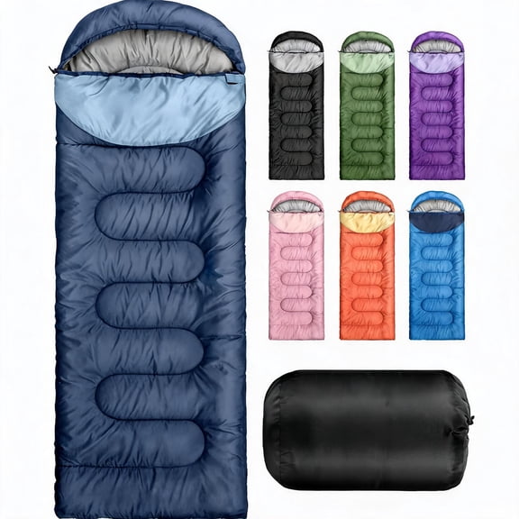 3-Season Sleeping Bag for Adults and Kids 3265 F Lightweight Polyester Dark Blue and Light Blue