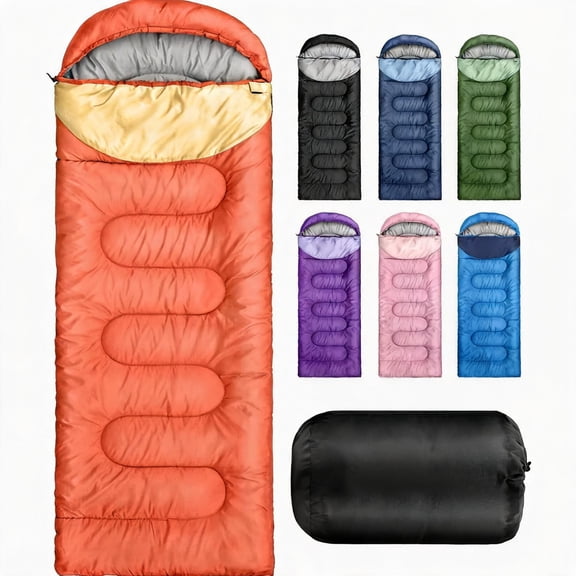 3-Season Sleeping Bag for Adults and Kids 3265 F Lightweight Polyester Orange and Yellow
