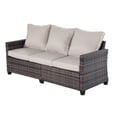 thumbnail image 1 of Decksplore 3-Seat All-Weather Outdoor Rattan Sofa with High Back, Premium Brown Wicker and Beige Cushions for Garden, 1 of 8