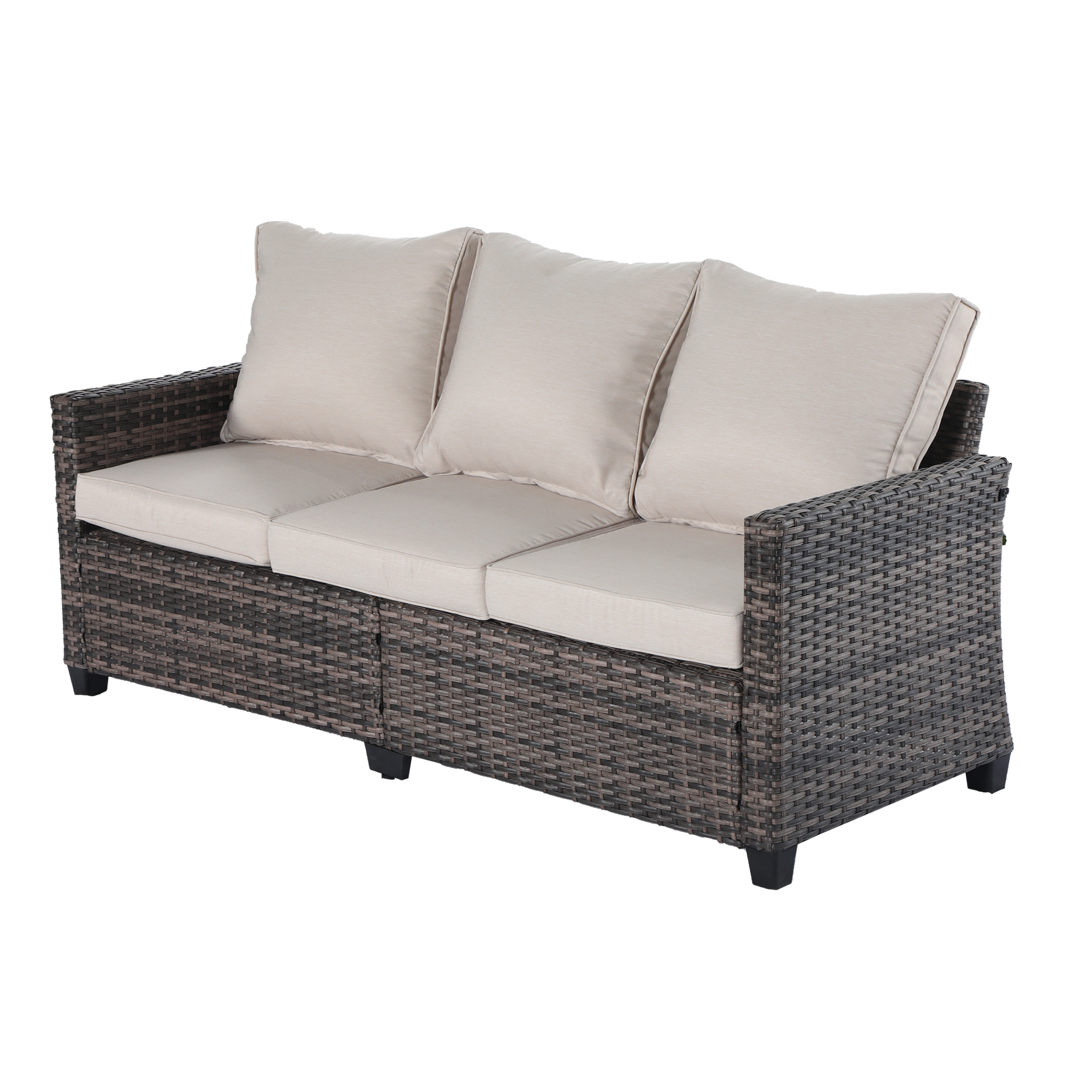 3-Seat All-Weather Outdoor Rattan Sofa with High Back, Premium Brown Wicker and Gray Cushions for Garden - Walmart.com
