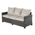 thumbnail image 1 of 3-Seat All-Weather Outdoor Rattan Sofa with High Back, Premium Brown Wicker and Gray Cushions for Garden, 1 of 8