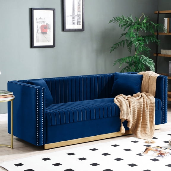 3 - Seat Blue Furniture - Stainless Steel Base - Contemporary Home Decor - Stable Structure