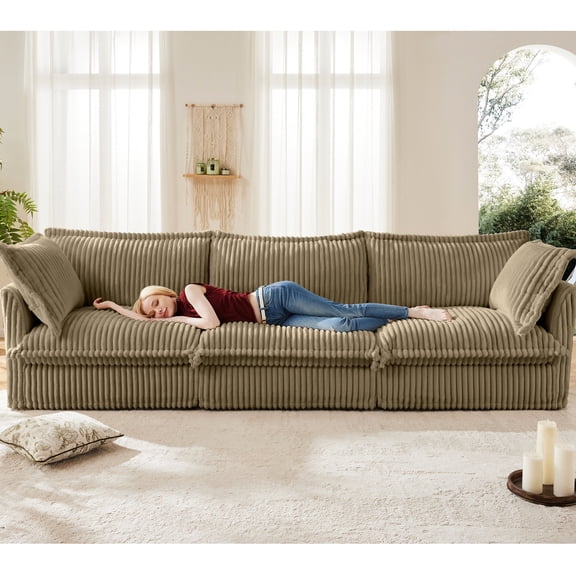 3-Seat Camel Corduroy Sofa with Spacious Seating / Comfortable Area for Gathering