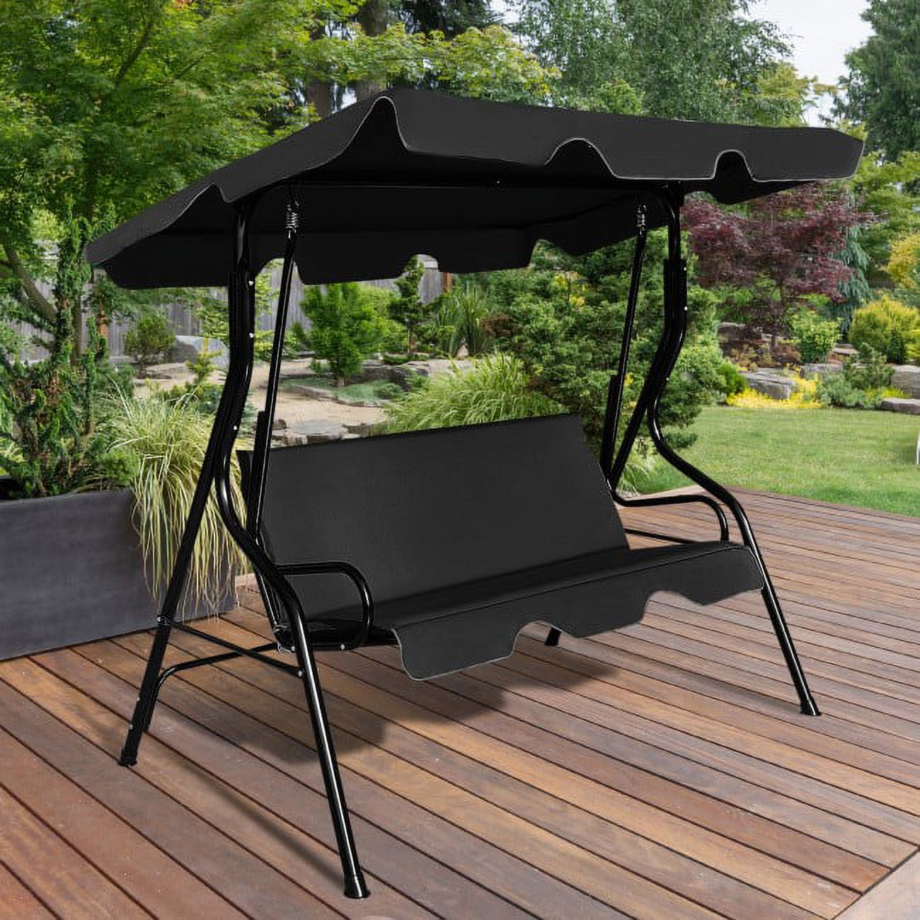 3 Seat Canopy Swing with Cushioned Steel Frame Outdoor Garden Patio Lounge Chair - image 1 of 8
