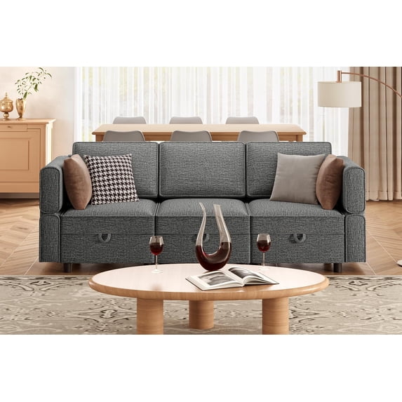 Modular Storage Solutions 3-Seat Chenille Modular Sofa with Hidden Storage – Reversible Sectional ...