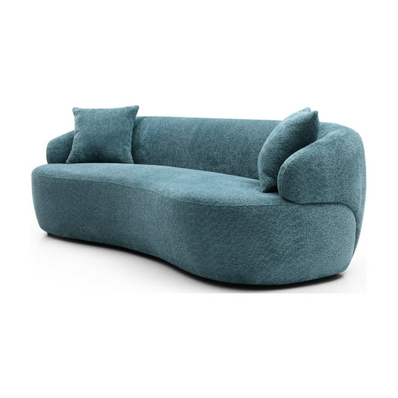 3 Seat Curved Leisure Sofa, Lazy Sleeper Sofa Upholstered Cloud Sofa Couch with Curved Thickened Backrest, Modern Lounge Couch for Living Room Bedroom Office, 86.61”Wx35.43”Dx27.55''H, Light Blue