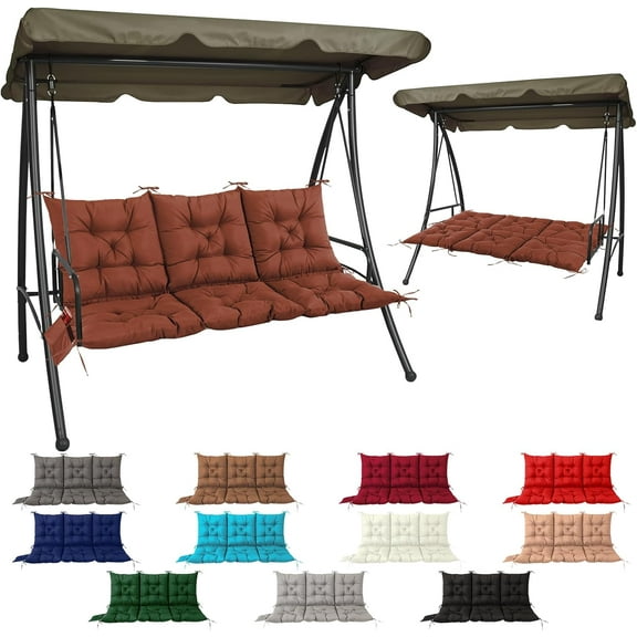 3 Seat Cushion for Outdoor Swing - 60x40 inches, 4" Thick Porch Swing Cushions with Ties and Storage Bag, Waterproof Bench Replacement Cushions for Patio, Outdoor, Backyard and Garden (Dark Brown)