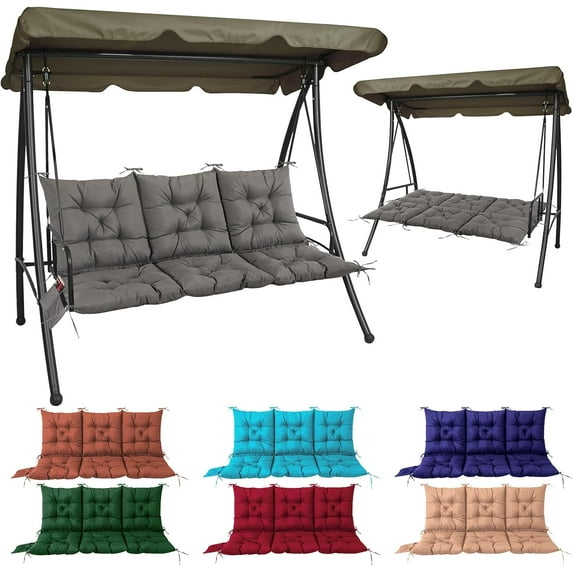 3 Seat Cushion for Outdoor Swing - 60x40 inches, 4" Thick Porch Swing Cushions with Ties and Storage Bag, Waterproof Bench Replacement Cushions for Patio, Outdoor, Backyard and Garden (Dark Gray)