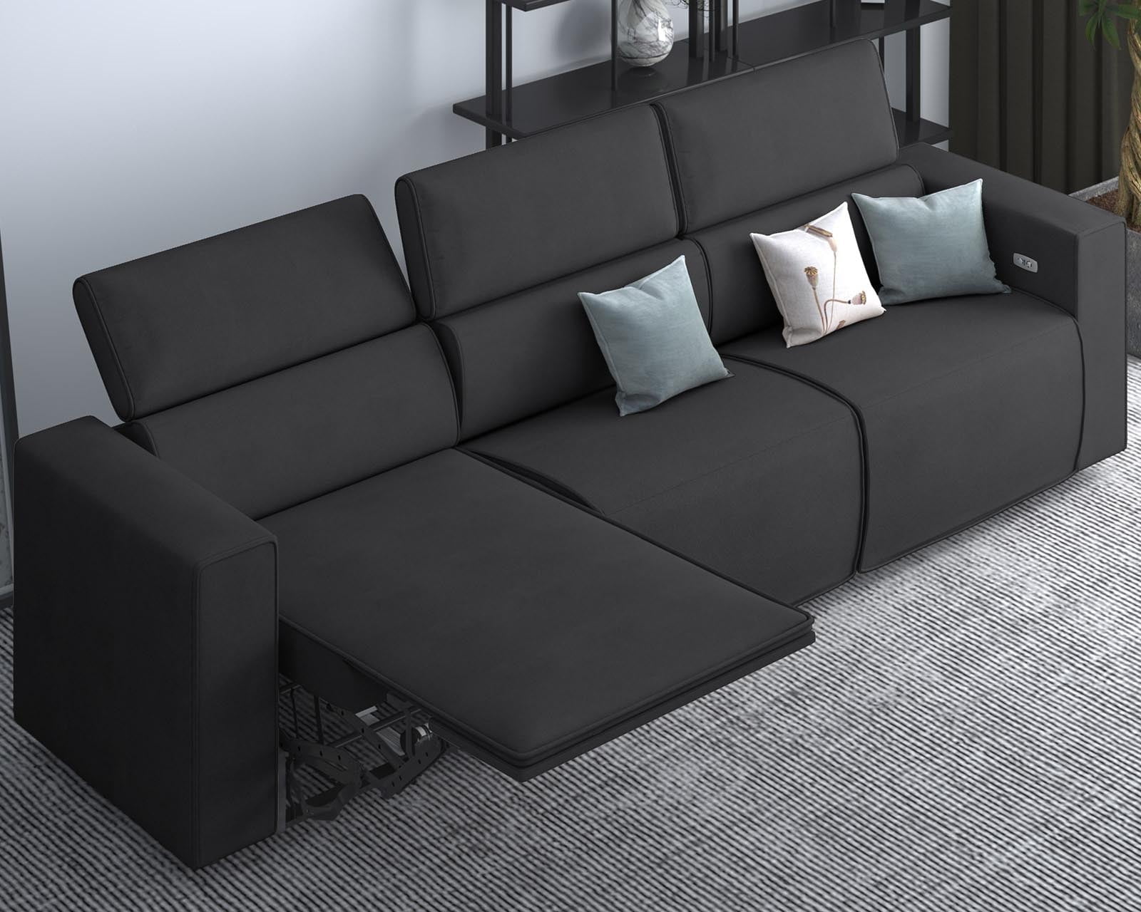 3 Seat Faux Leather Power Reclining Sofa with Adjustable Headrest ...
