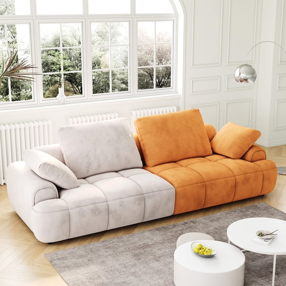 3-Seat Modern Gray+Yellow Sofa / Soft Velvet Upholstery, Easy Assembly / Living Room