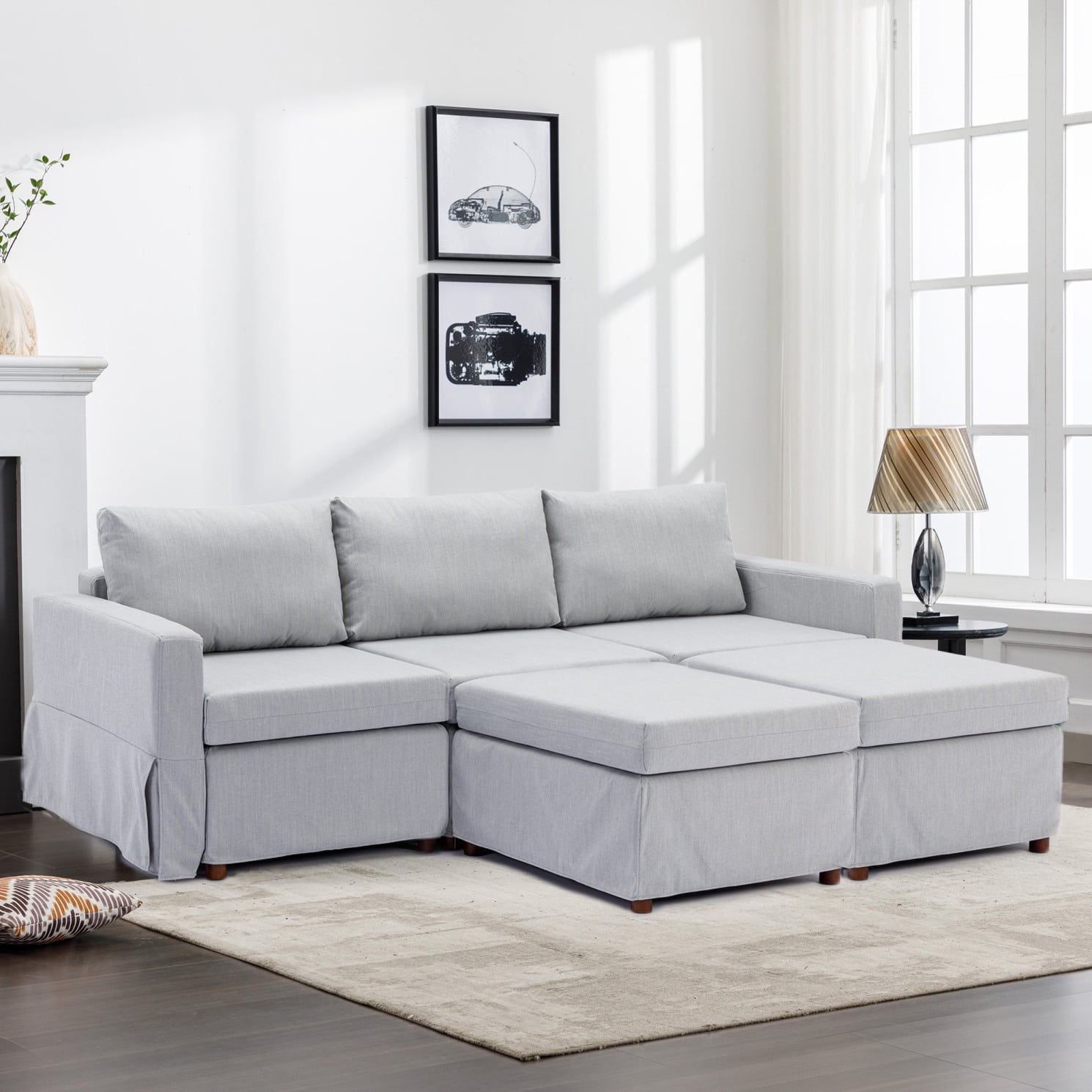 Sofa Couches 3 Seat Module Sectional Sofa Couch with 1 Ottoman