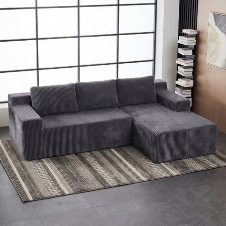 3 Seat Modular Shaped Sectional Sofa Couch, Upholstered Indoor Furniture Sofa Couch with L-Shape Chaise, Foam-Filled Compressed Sofa for Living Room,No Assembly Required, Antique Grey