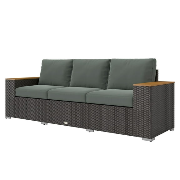 3-Seat Outdoor Patio Sofa with Cushions, PE Rattan Wicker Couch, Dark Gray - Wide Armrests, Garden Furniture